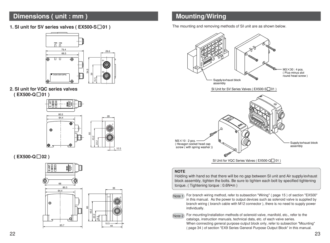 SMC Networks EX500-GEN1 Mounting/Wiring, EX500-Q, Mounting and removing methods of SI unit are as shown below 