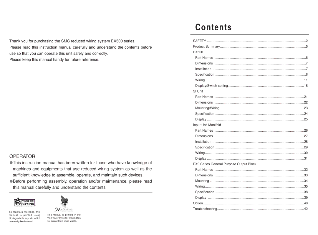 SMC Networks EX500-GEN1 instruction manual Contents 