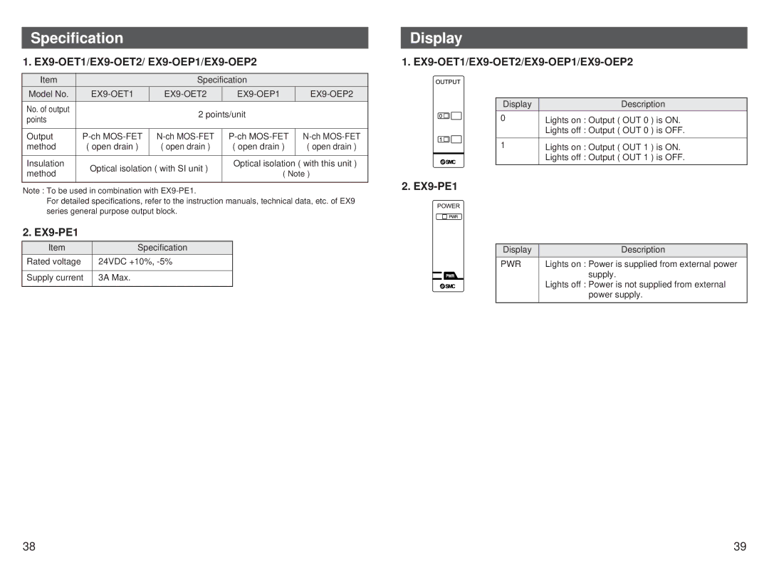 SMC Networks EX500-GEN1 instruction manual EX9-OET1 EX9-OET2 EX9-OEP1 EX9-OEP2, Pwr 