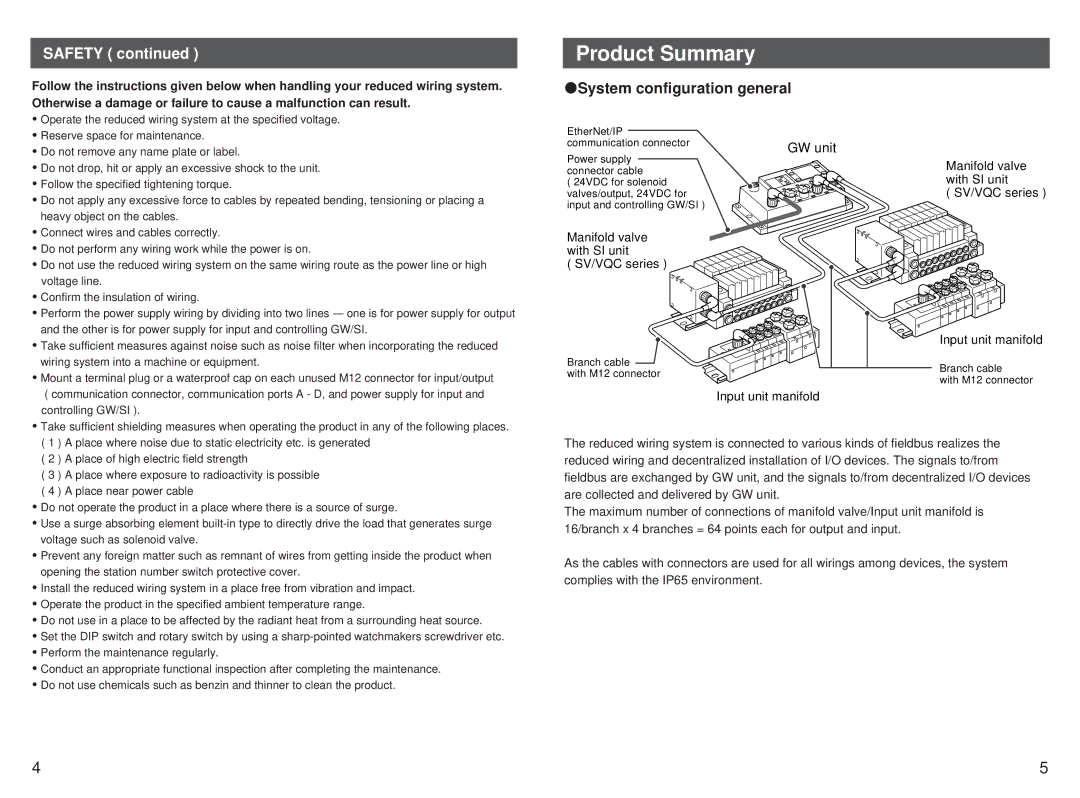 SMC Networks EX500-GEN1 Product Summary, Safety, System configuration general, Manifold valve with SI unit SV/VQC series 