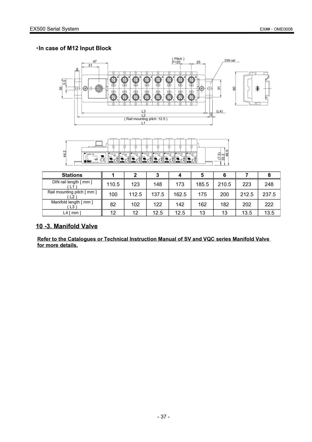 SMC Networks EX500 manual 10 -3. Manifold Valve, ・In case of M12 Input Block 