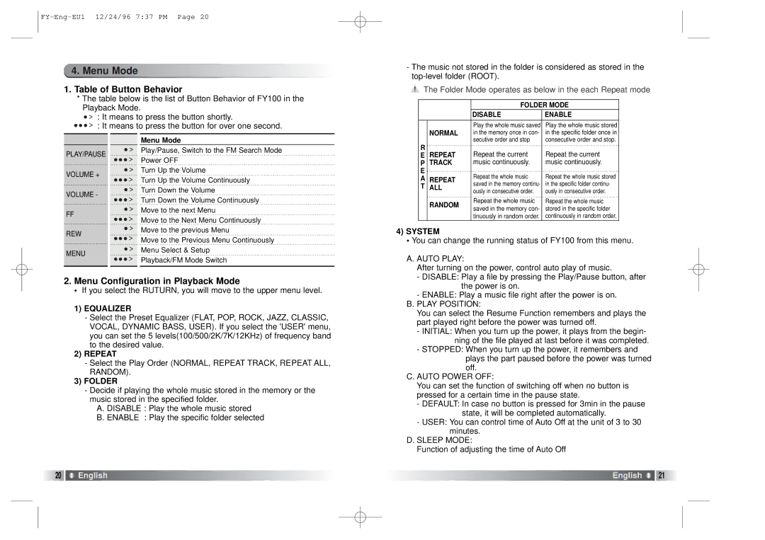 SMC Networks FY100 manual Menu Mode, Menu Configuration in Playback Mode 