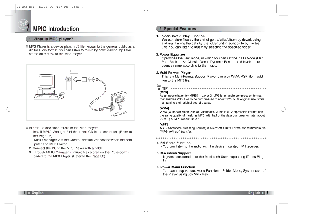 SMC Networks FY100 manual Mpio Introduction, What is MP3 player?, Special Features 