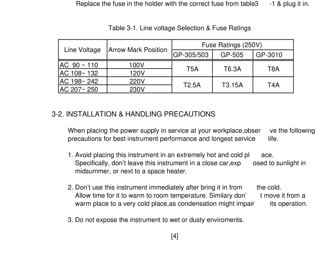 SMC Networks GP-305, GP-3010, GP-503, GP-505 manual Precautions, Line voltage selection 