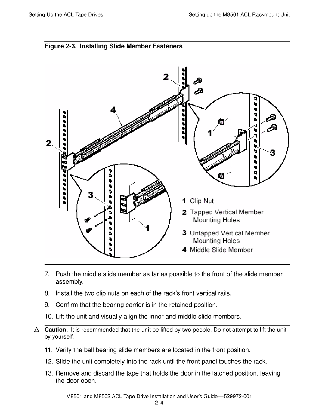 SMC Networks M8501 manual Installing Slide Member Fasteners 