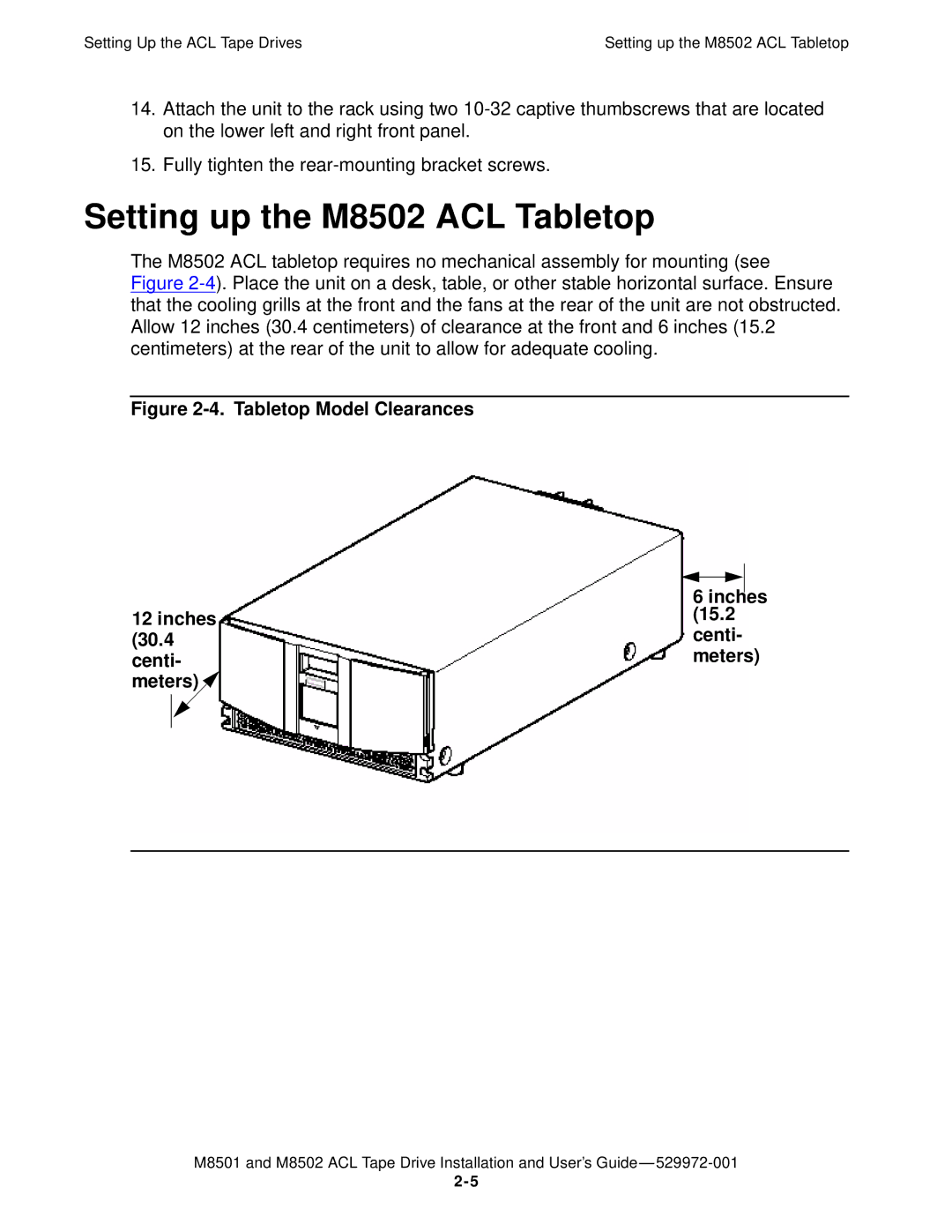 SMC Networks M8501 manual Setting up the M8502 ACL Tabletop, Tabletop Model Clearances Inches 15.2 30.4 Centi Meters 