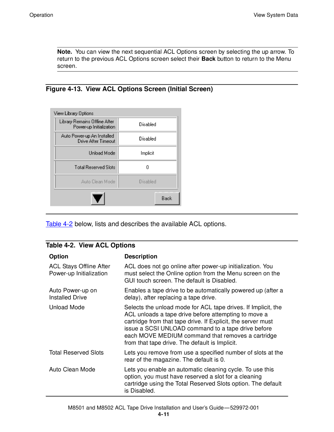 SMC Networks M8501 manual View ACL Options Screen Initial Screen 