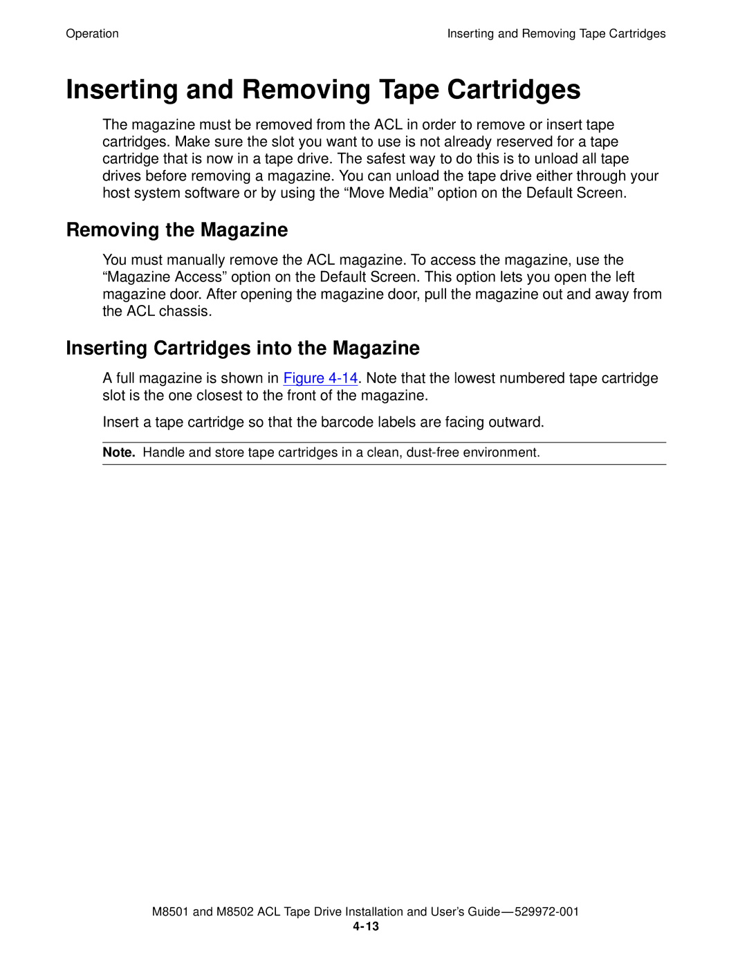 SMC Networks M8501 Inserting and Removing Tape Cartridges, Removing the Magazine, Inserting Cartridges into the Magazine 