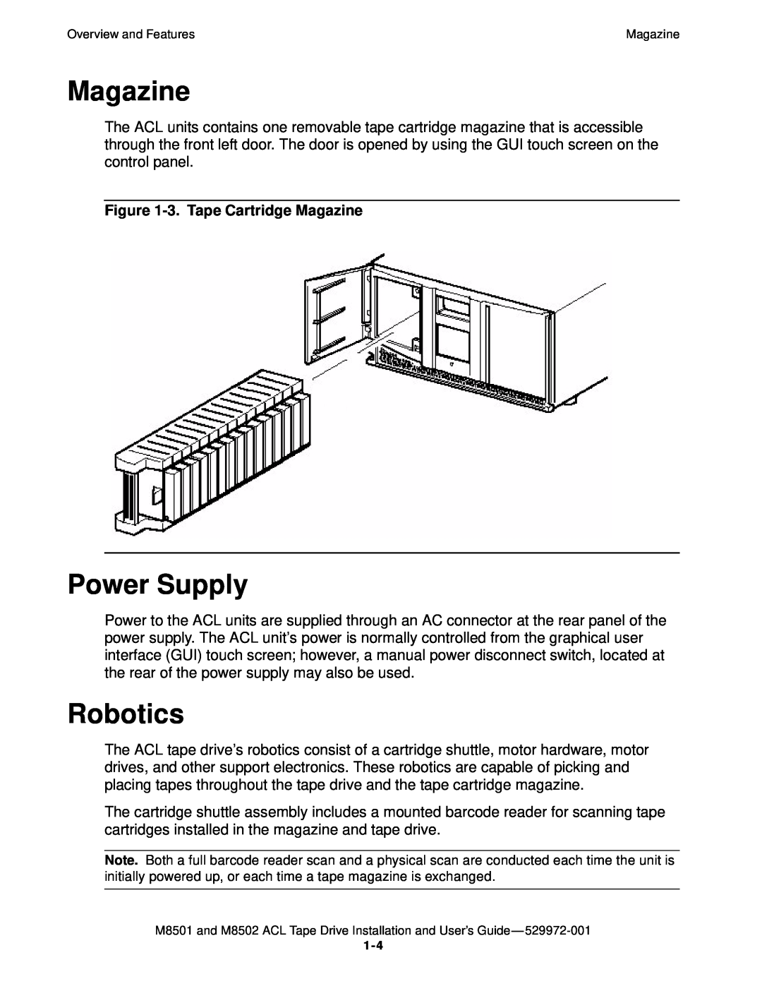 SMC Networks M8501 manual Power Supply, Robotics, 3. Tape Cartridge Magazine 