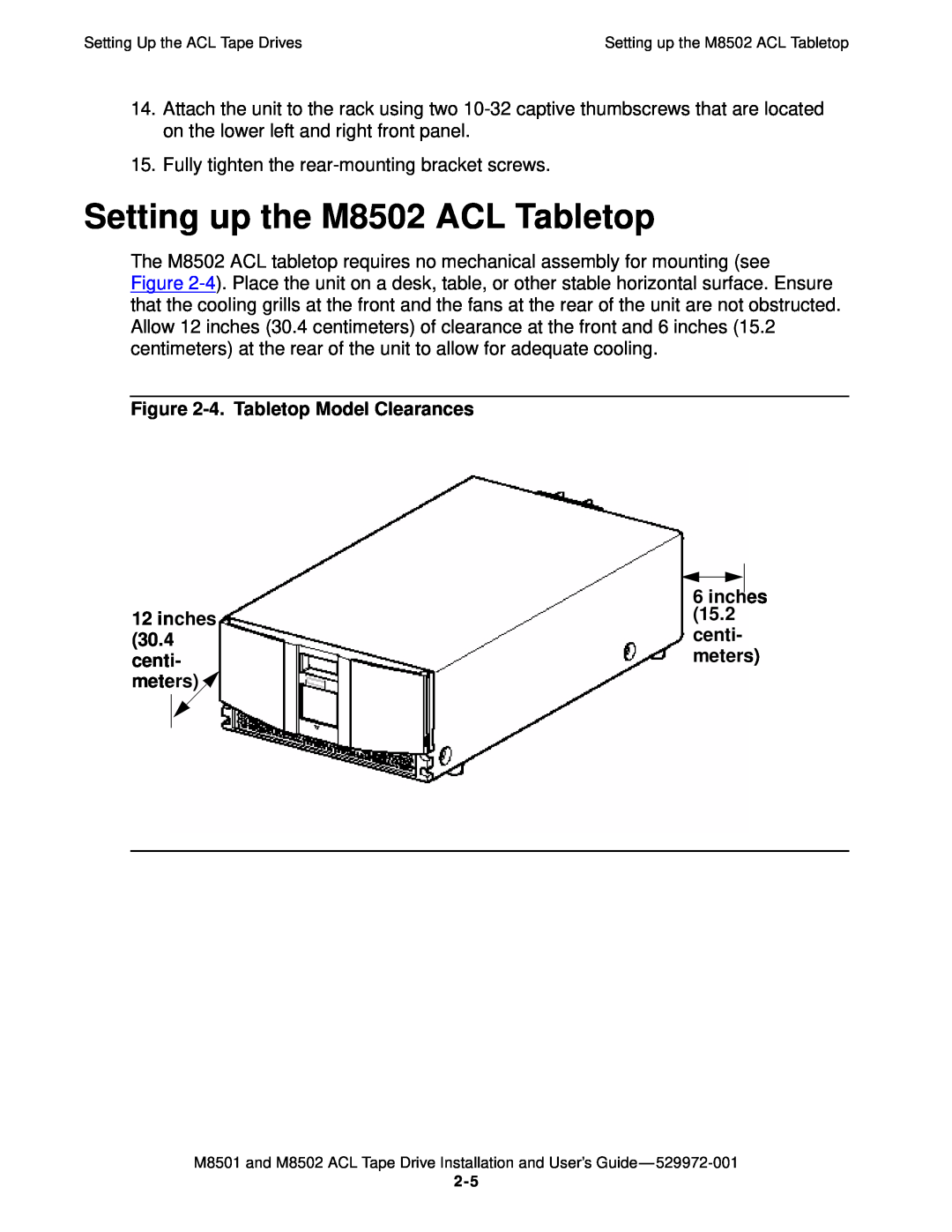 SMC Networks M8501 Setting up the M8502 ACL Tabletop, 4. Tabletop Model Clearances, inches, 15.2, 30.4, centi, meters 