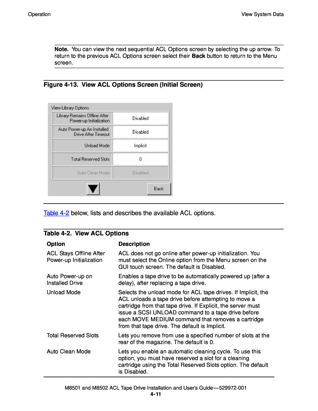 SMC Networks M8501 manual 13. View ACL Options Screen Initial Screen, 2. View ACL Options 