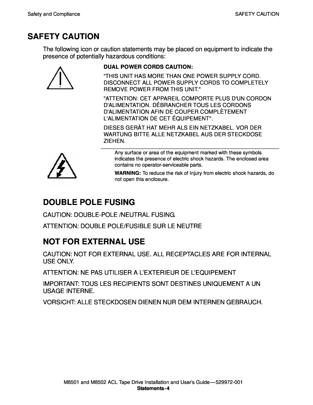 SMC Networks M8501 manual Safety Caution, Double Pole Fusing, Not For External Use 