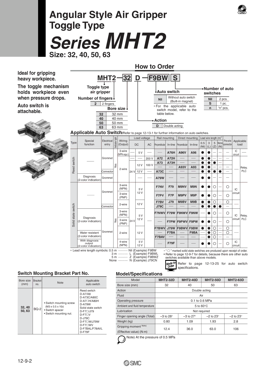 SMC Networks MHT2 manual Switch Mounting Bracket Part No, Model/Specifications 