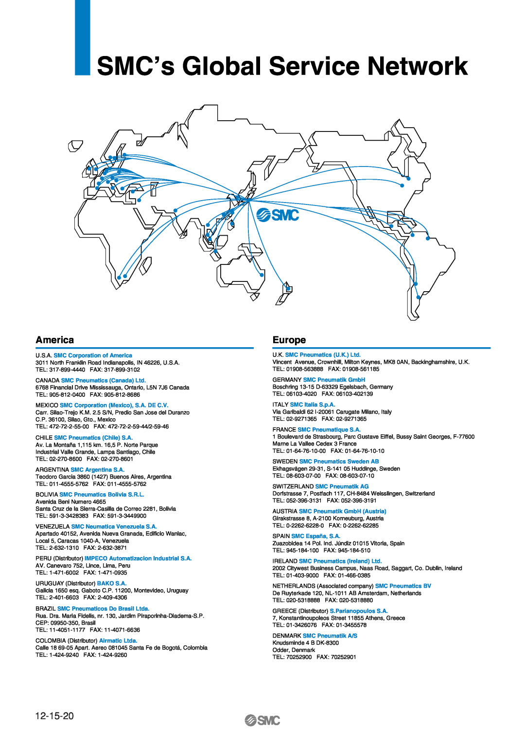 SMC Networks MHT2 manual SMC’s Global Service Network, America, Europe, 12-15-20 