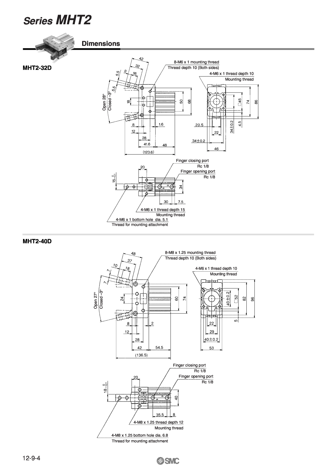 SMC Networks manual Series MHT2, Dimensions, 12-9-4 