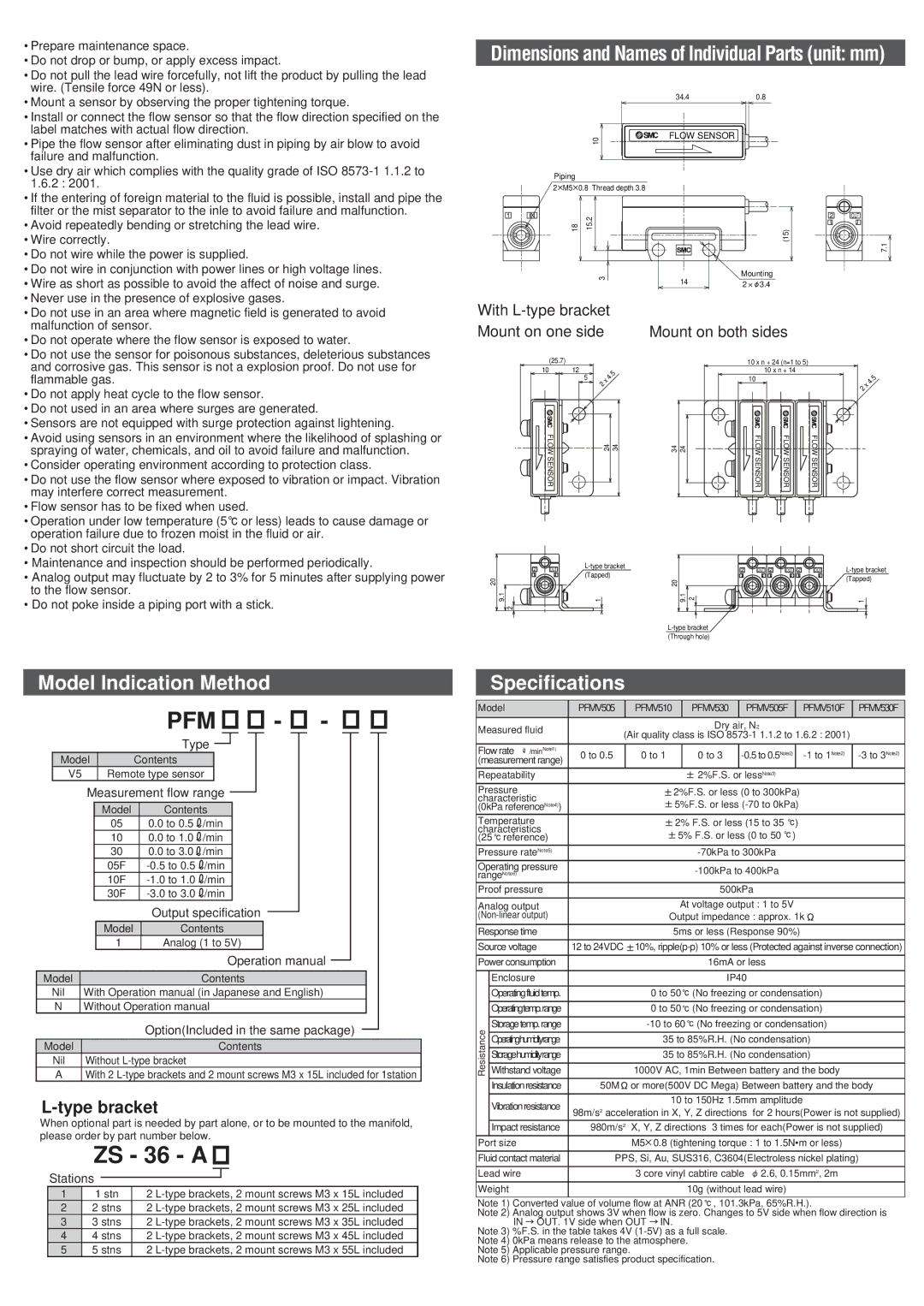 SMC Networks PFMV5 instruction manual Model Indication Method, Specifications 