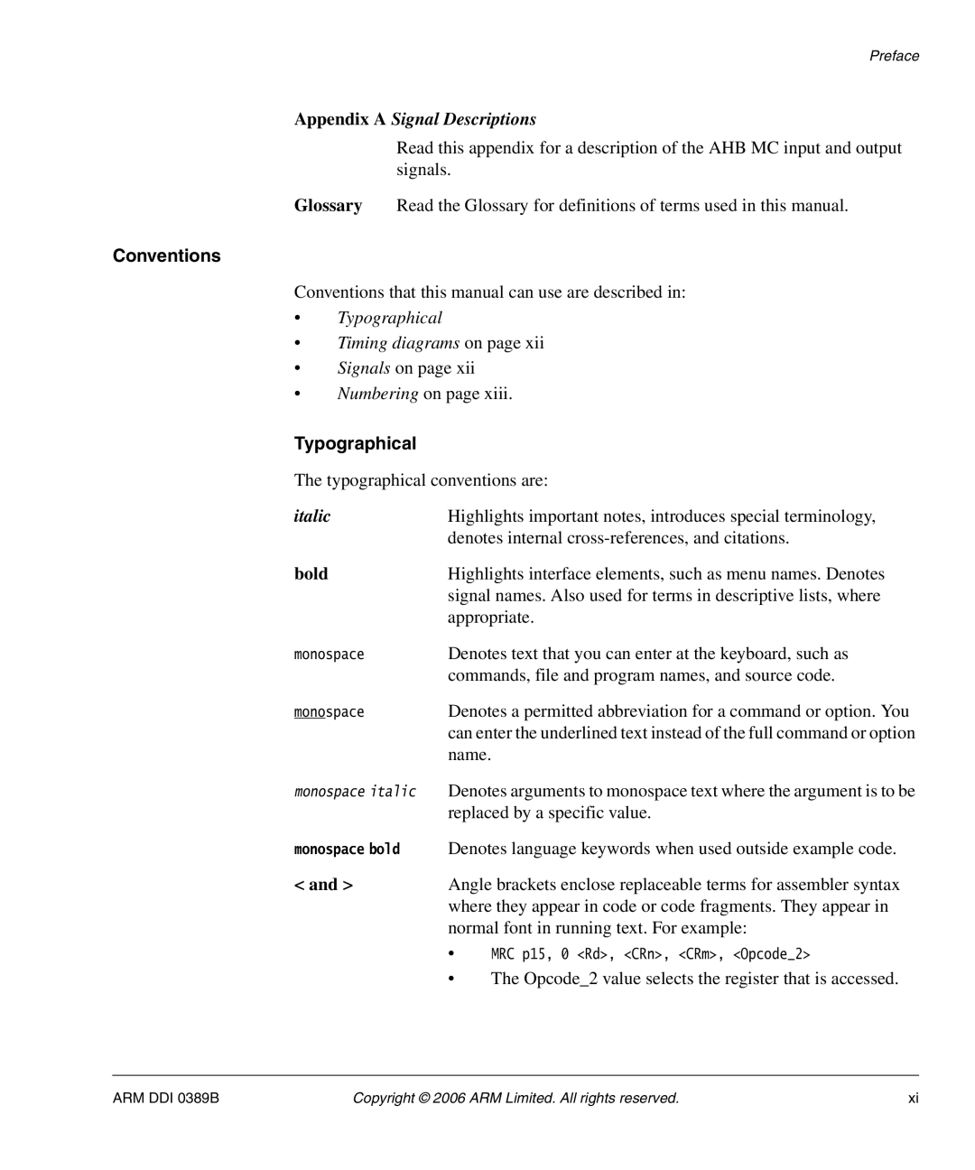 SMC Networks AHB SRAM/NOR, PL241 manual Conventions, Typographical, Bold 