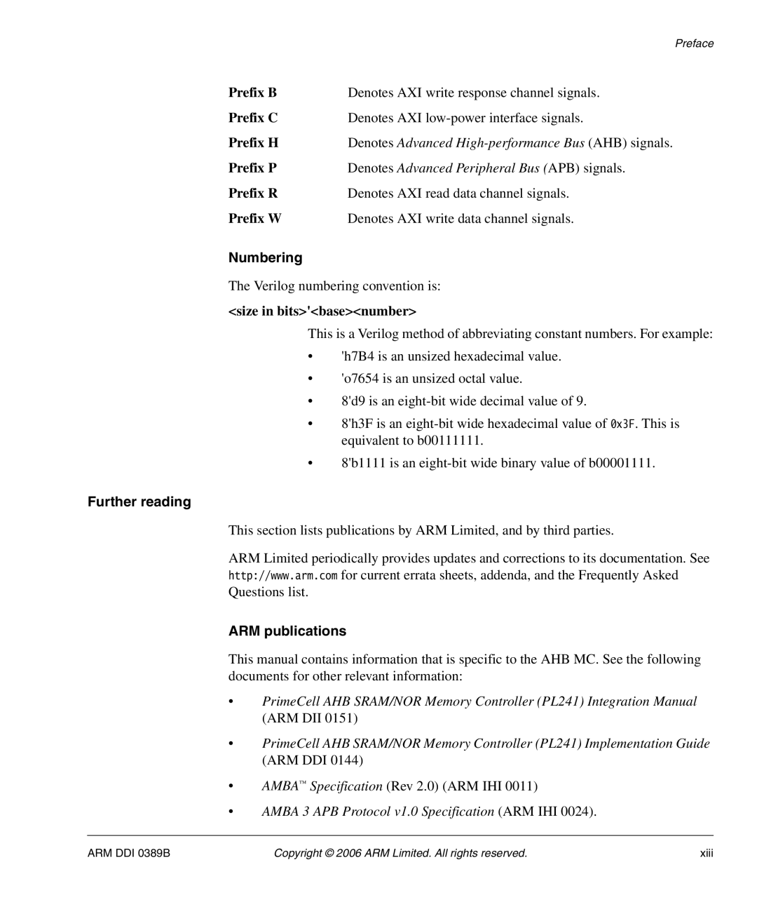 SMC Networks AHB SRAM/NOR, PL241 manual Numbering, Further reading, ARM publications 