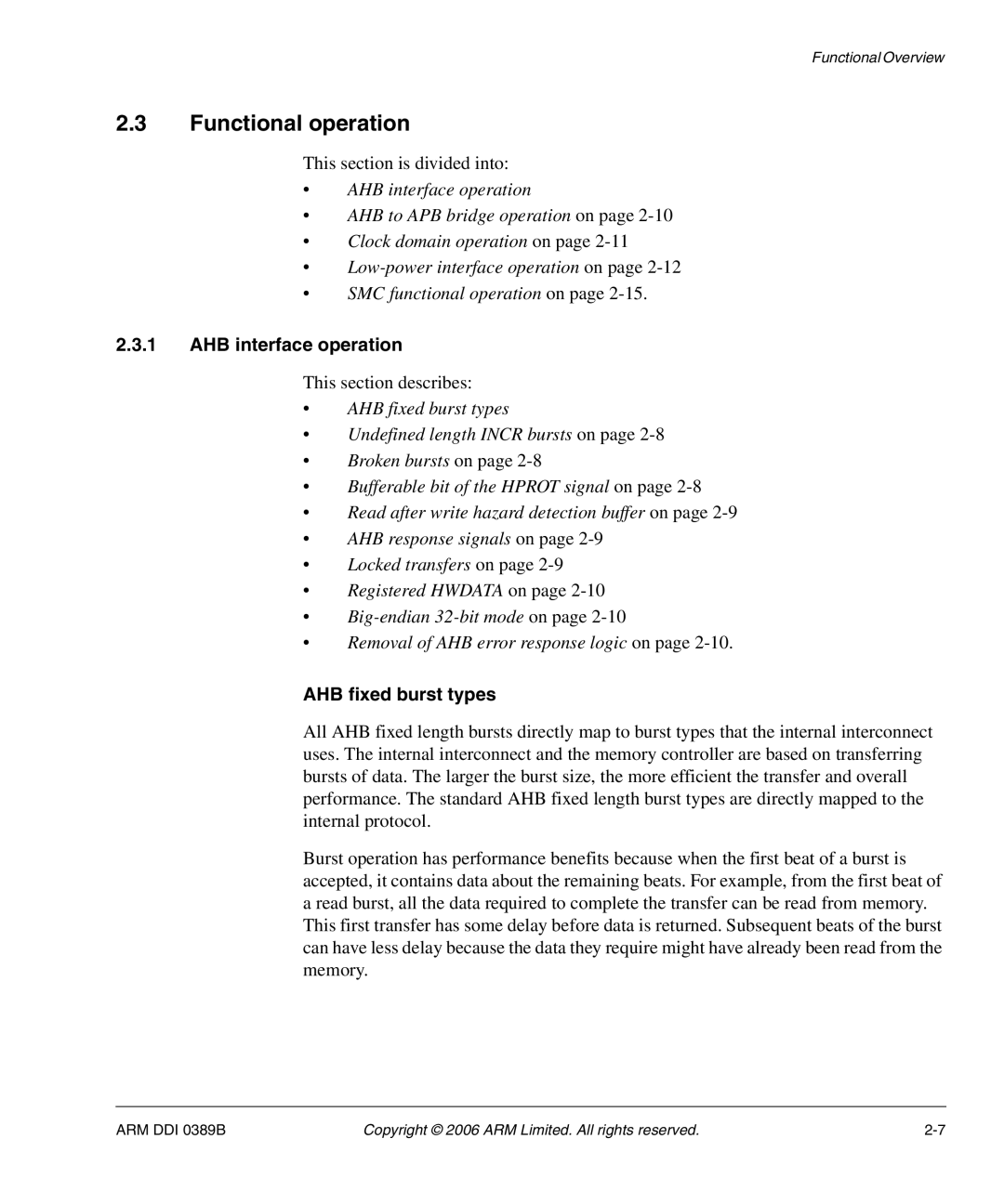 SMC Networks AHB SRAM/NOR, PL241 manual Functional operation, AHB interface operation, AHB fixed burst types 