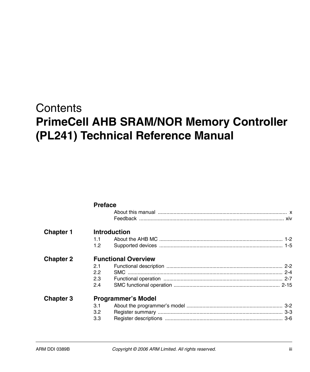 SMC Networks AHB SRAM/NOR, PL241 manual Contents 