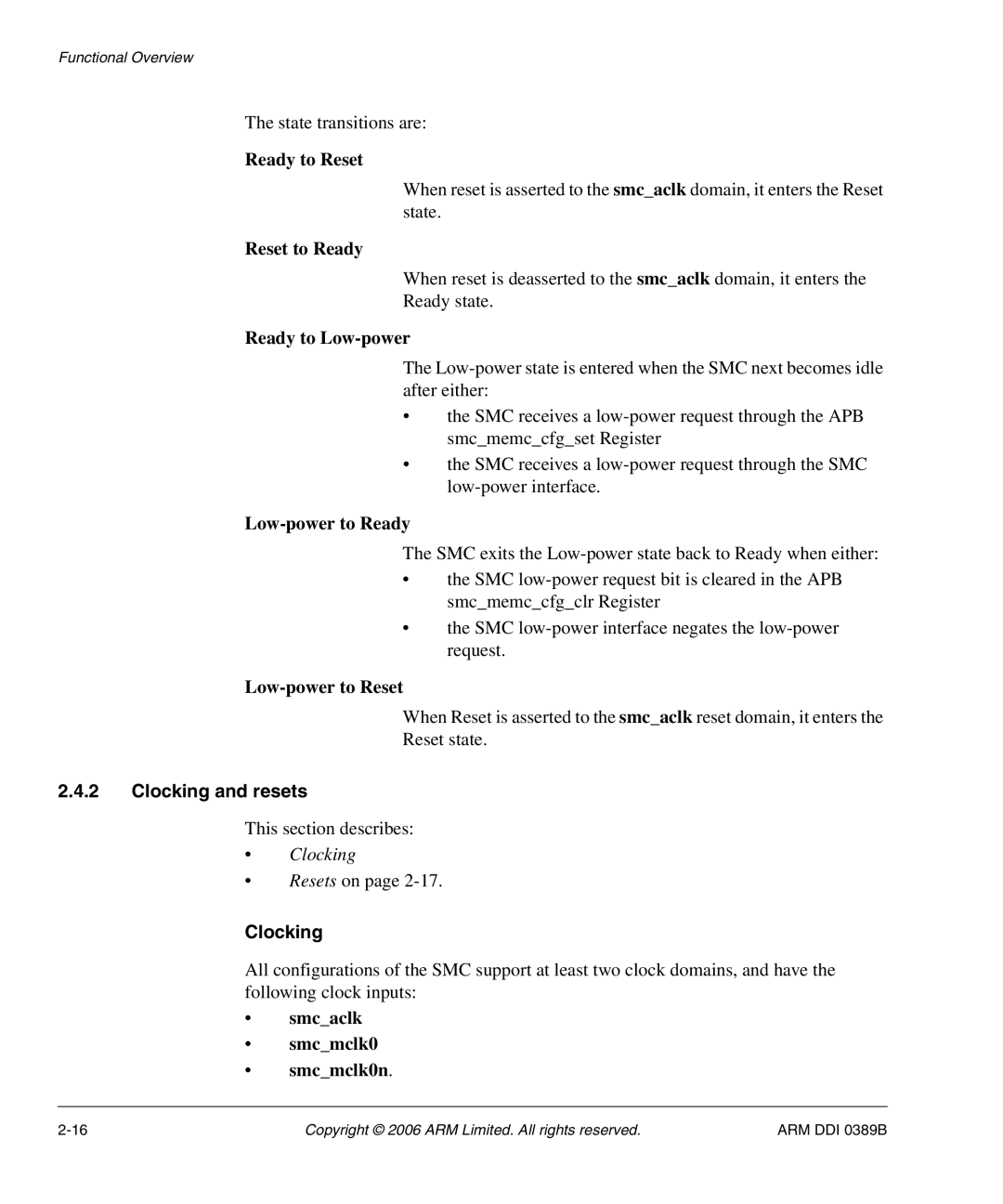 SMC Networks PL241, AHB SRAM/NOR manual Clocking and resets 