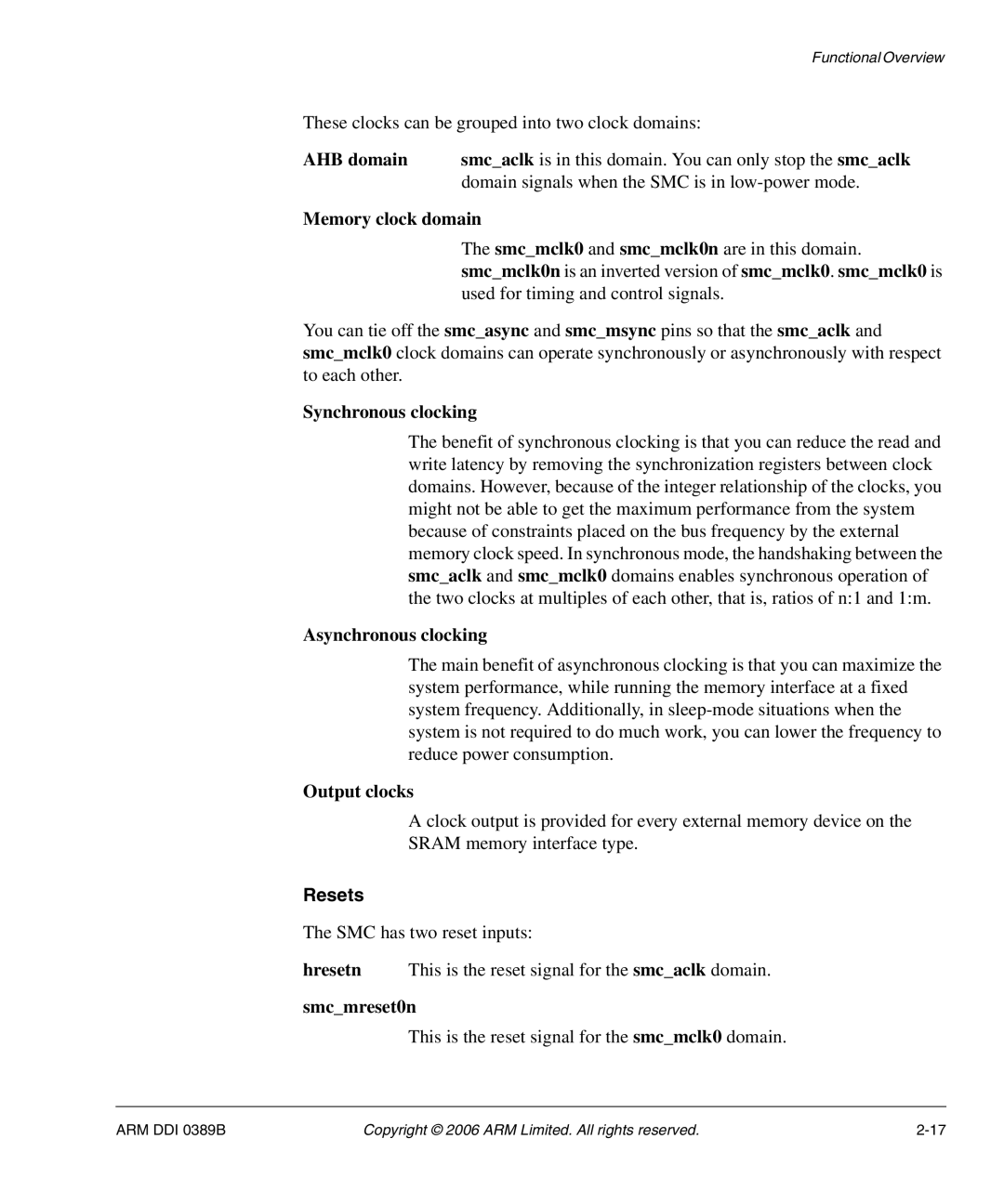 SMC Networks AHB SRAM/NOR, PL241 manual Resets 