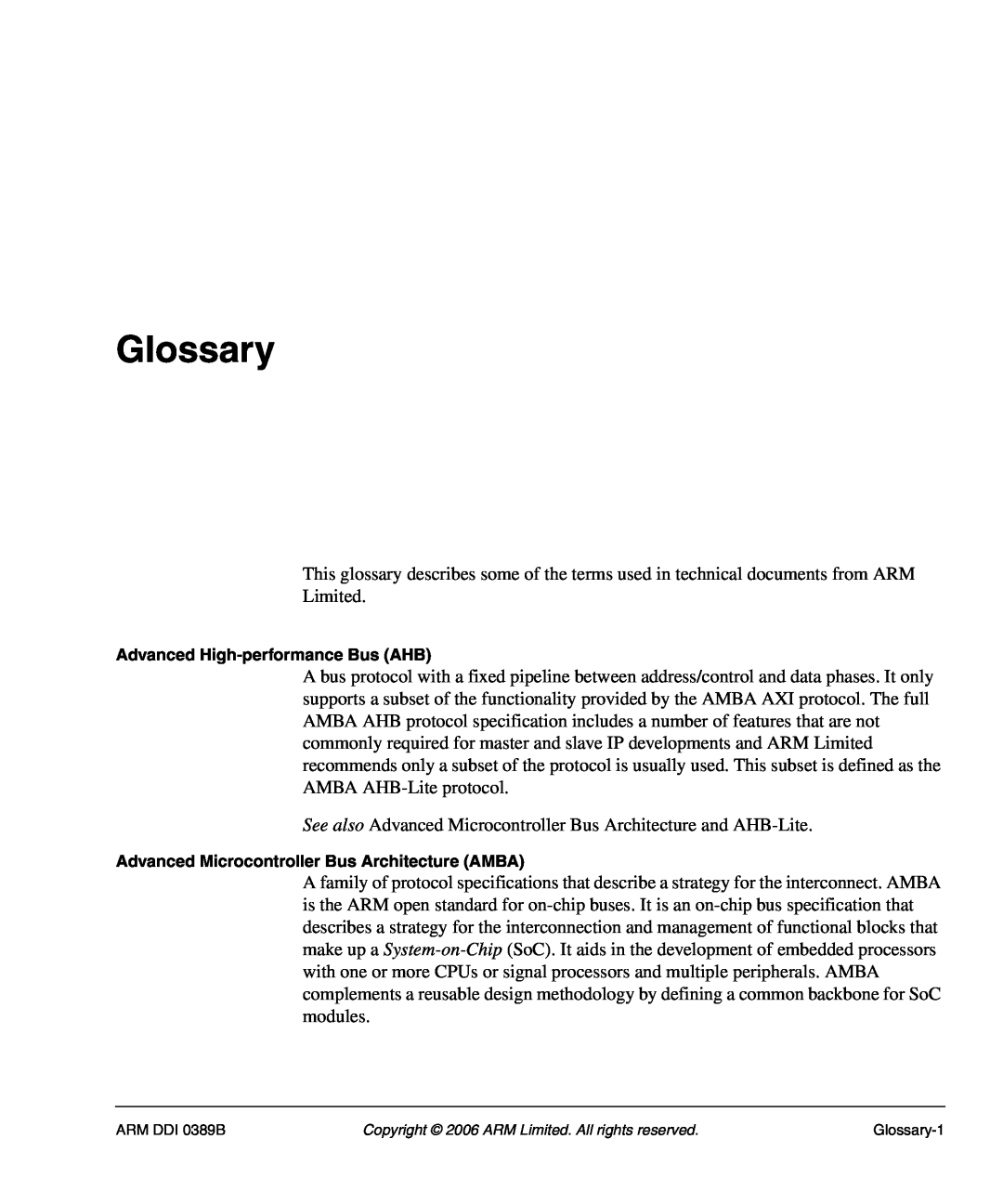 SMC Networks AHB SRAM/NOR, PL241 manual Glossary 
