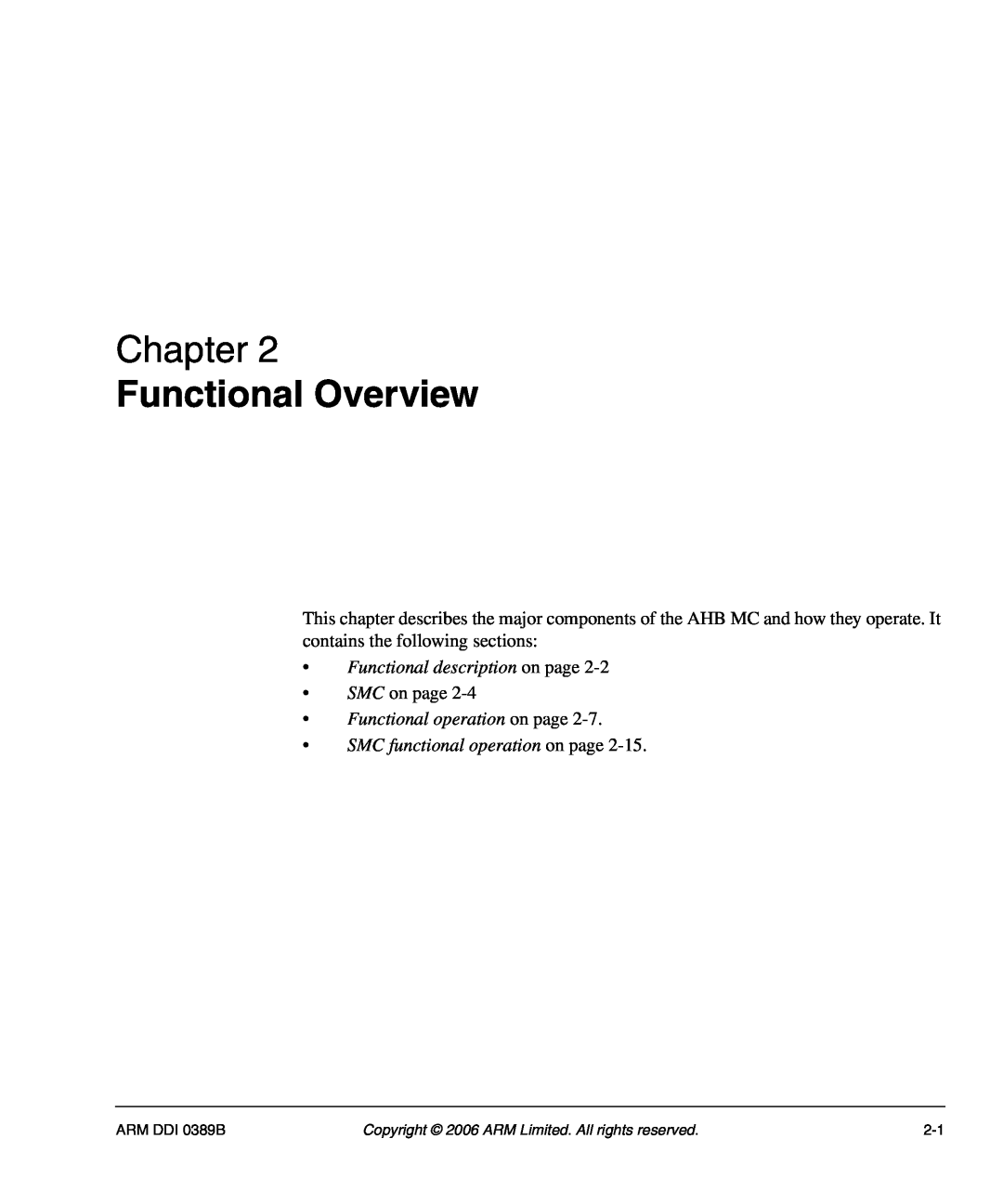 SMC Networks AHB SRAM/NOR, PL241 manual Functional Overview, Functional description on page, Chapter 