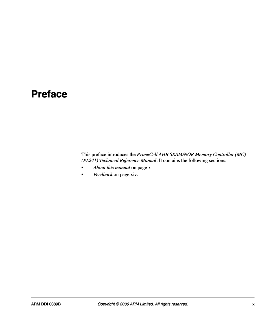 SMC Networks AHB SRAM/NOR, PL241 Preface, About this manual on page, Feedback on page 