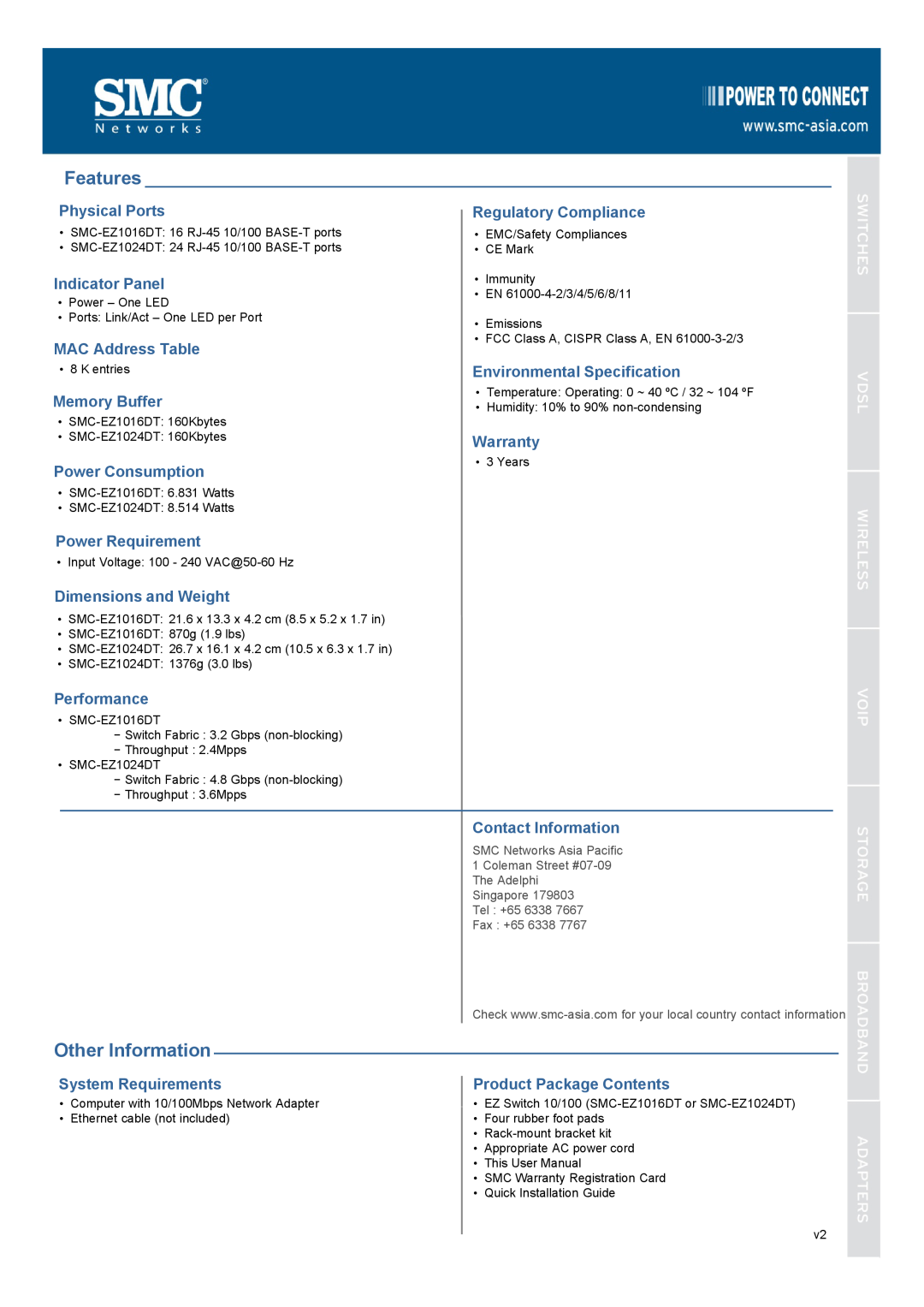 SMC Networks SMC-EZ1016DT manual Features, Other Information 