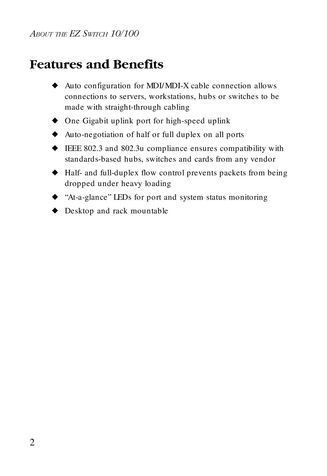 SMC Networks SMC-EZ1024DT manual Features and Benefits 