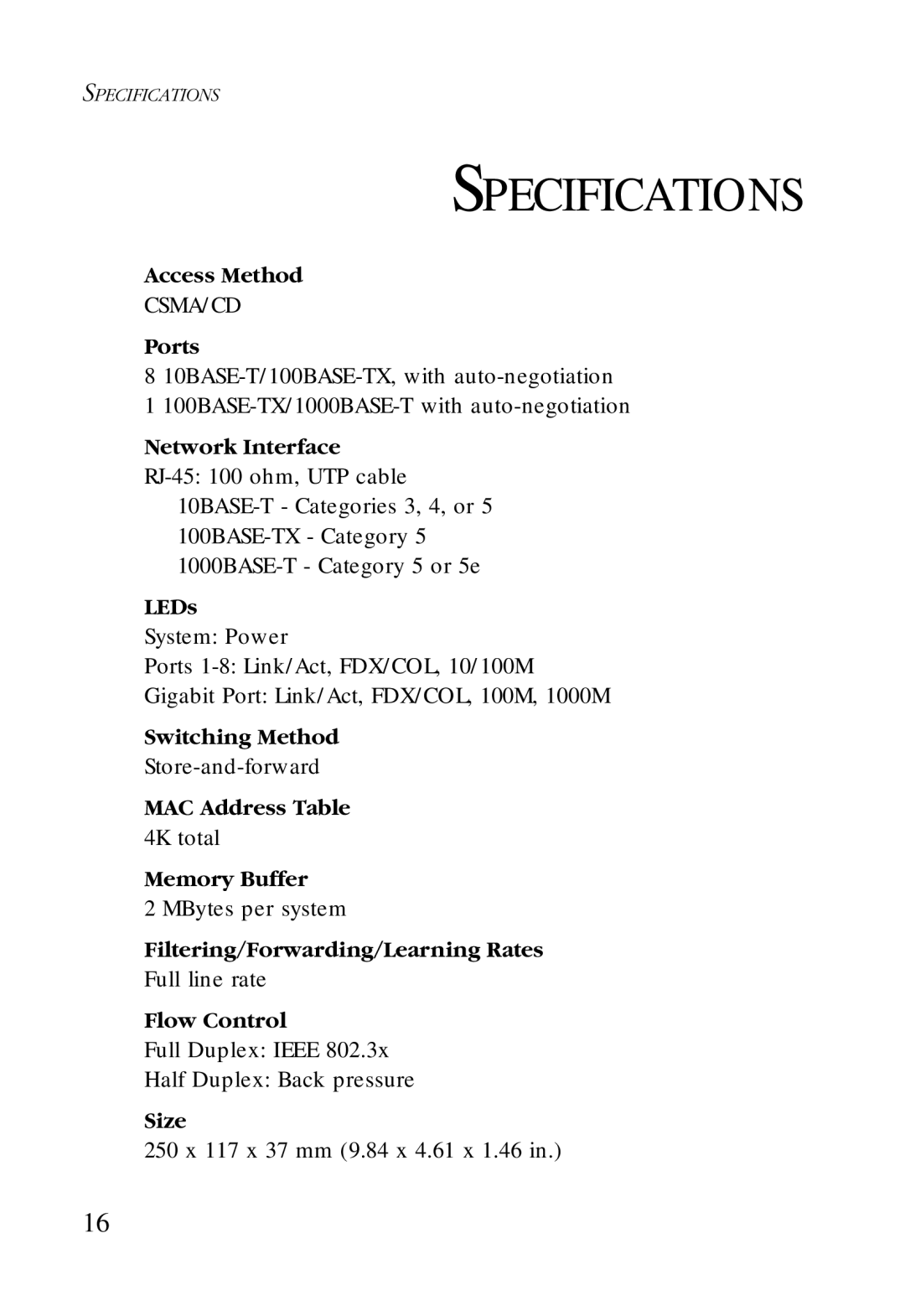 SMC Networks SMC-EZ1024DT manual Specifications, Network Interface 