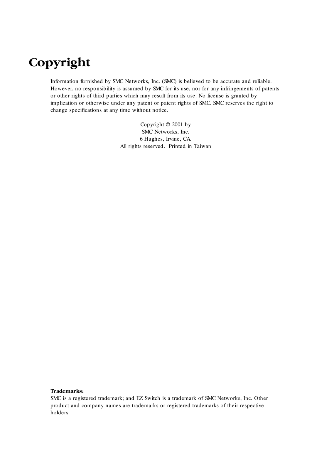 SMC Networks SMC-EZ1024DT manual Copyright, Trademarks 