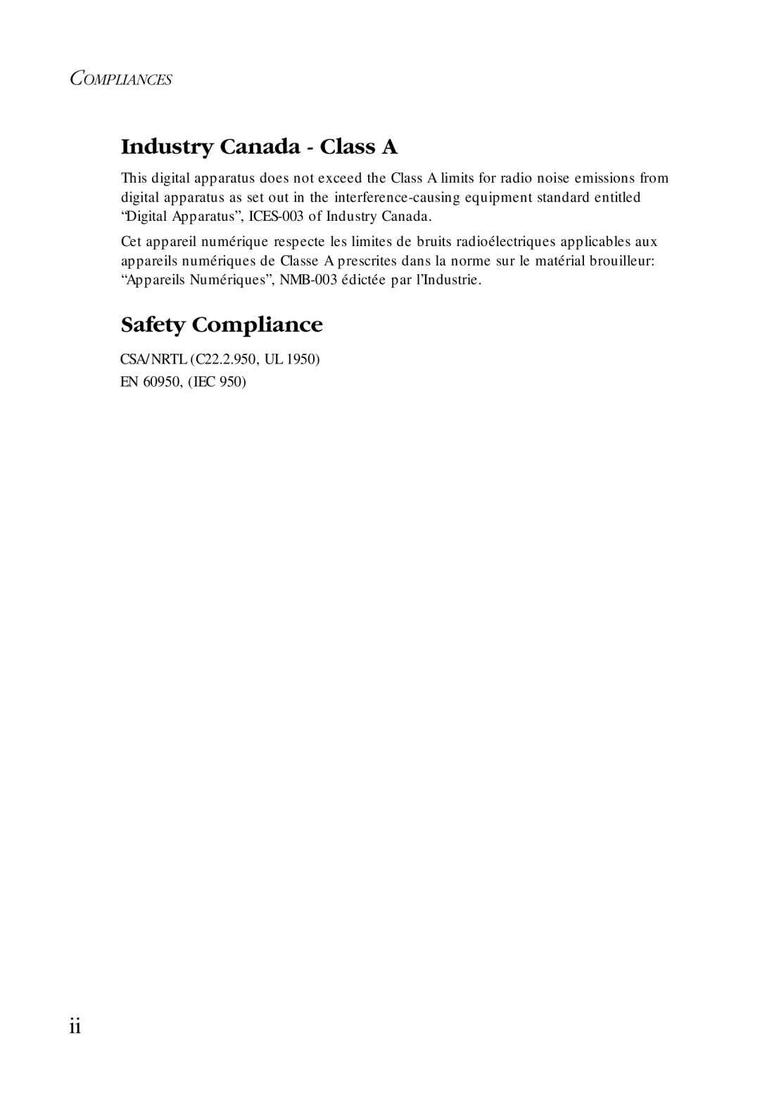 SMC Networks SMC-EZ1024DT manual Industry Canada Class a, Safety Compliance 