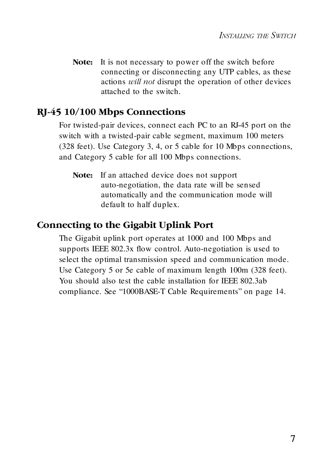 SMC Networks SMC-EZ1024DT manual RJ-45 10/100 Mbps Connections, Connecting to the Gigabit Uplink Port 