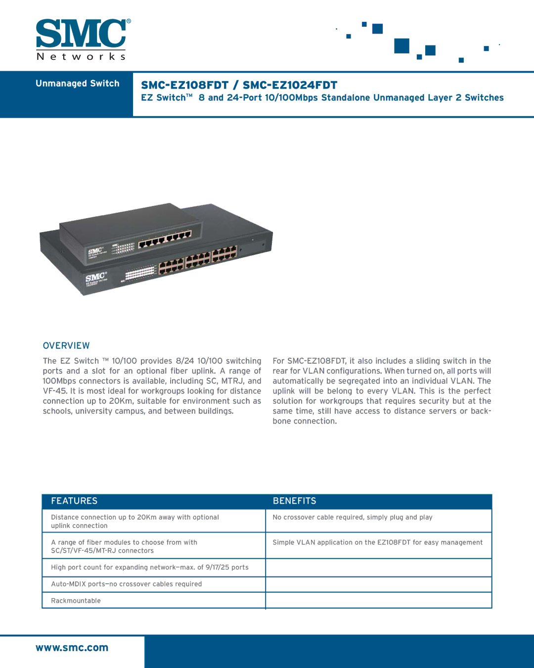 SMC Networks manual Unmanaged Switch SMC-EZ108FDT / SMC-EZ1024FDT 