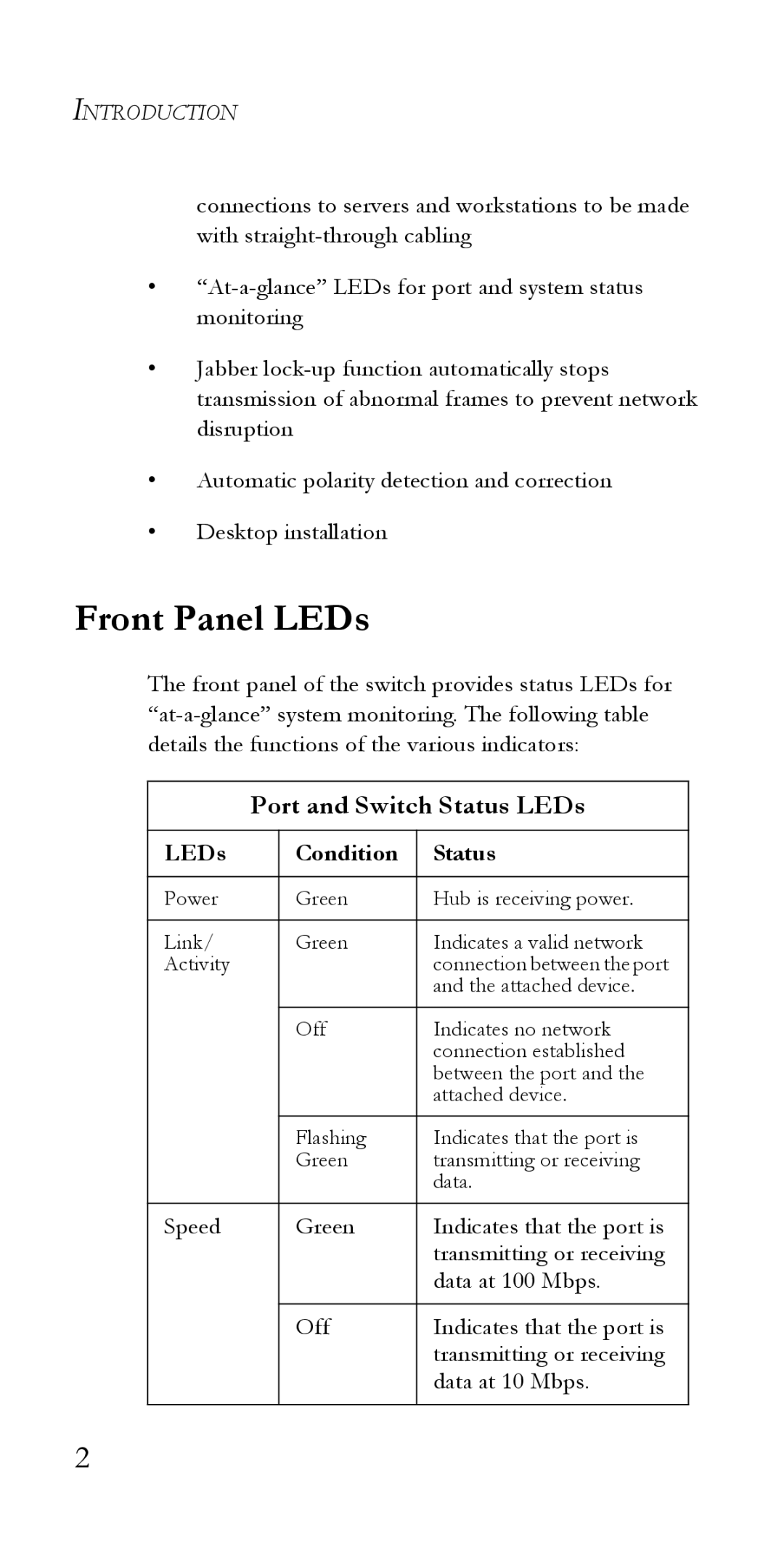 SMC Networks SMC-EZ6516TX manual Front Panel LEDs, Port and Switch Status LEDs 