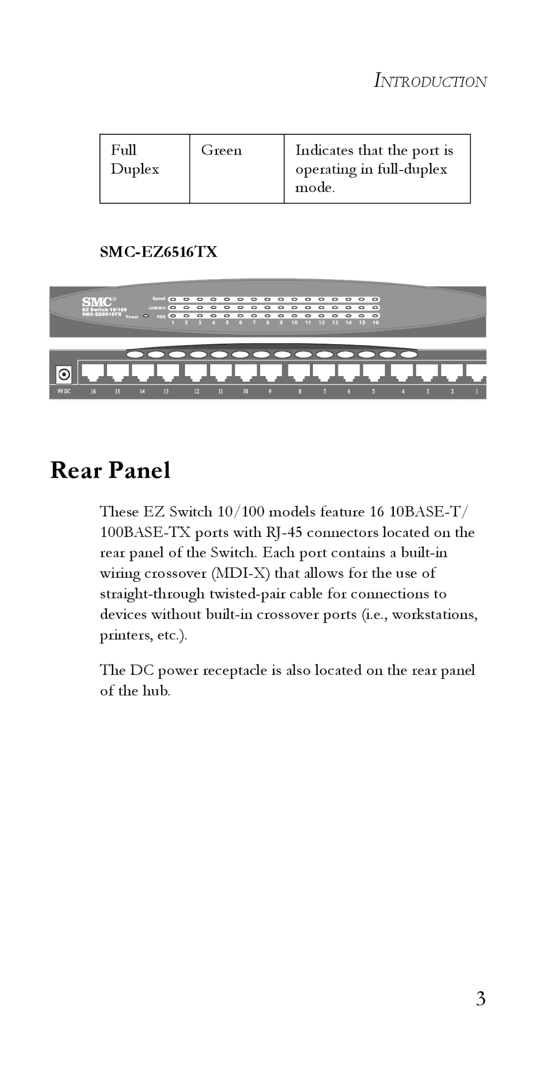 SMC Networks SMC-EZ6516TX manual Rear Panel 