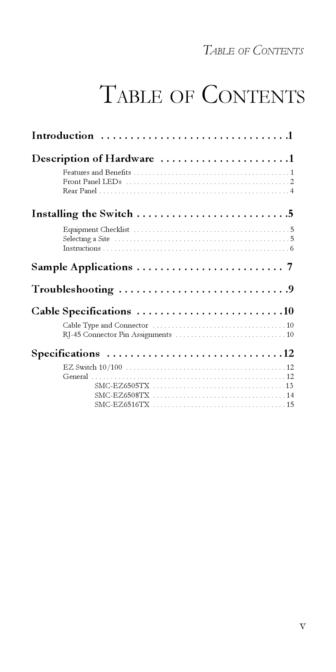 SMC Networks SMC-EZ6516TX manual Table of Contents 