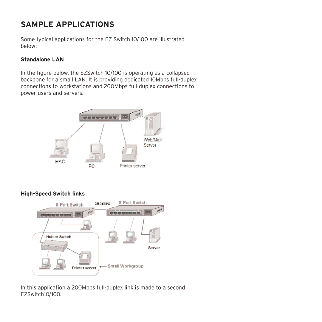 SMC Networks SMC108DT manual Sample Applications, Standalone LAN, High-Speed Switch links 