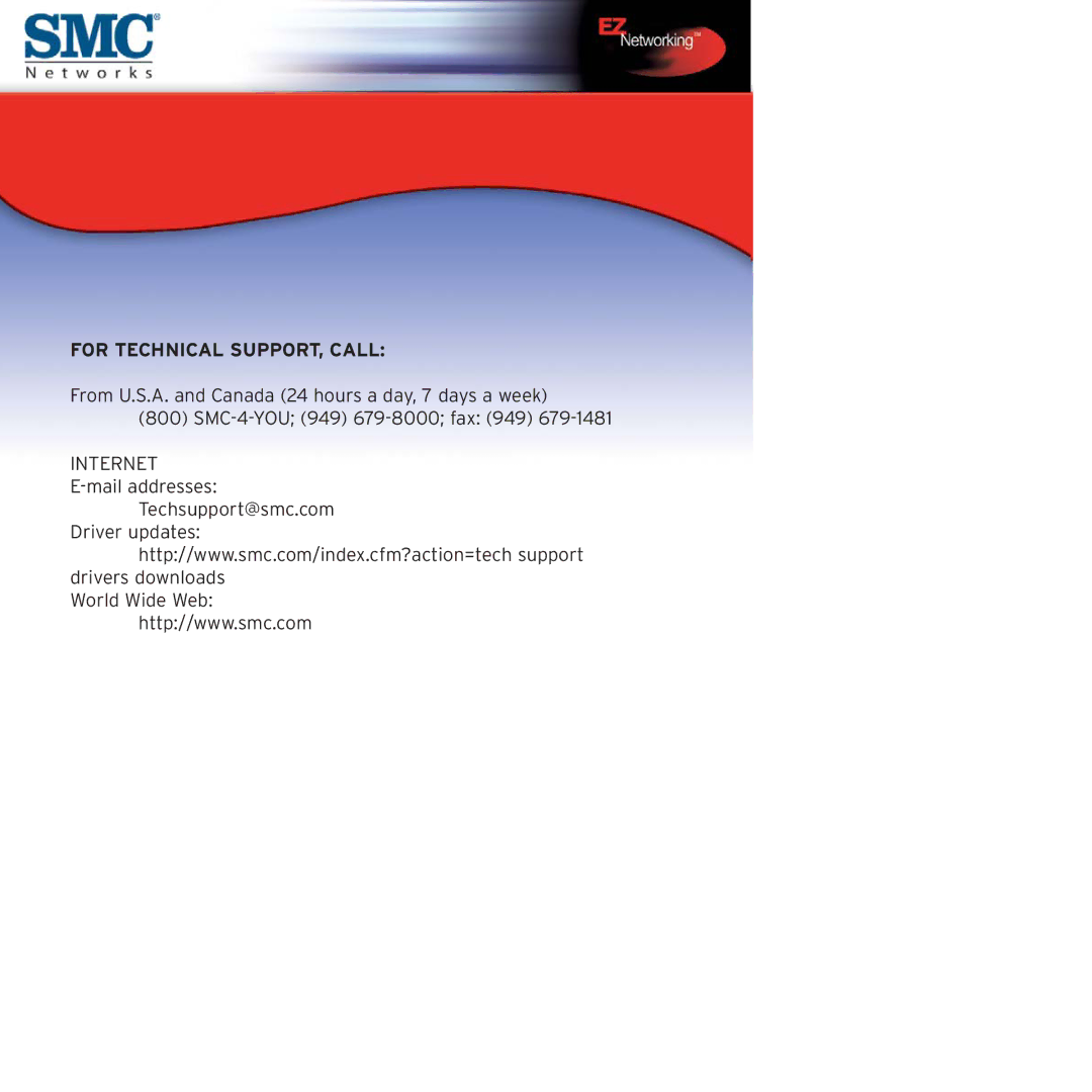 SMC Networks SMC108DT manual For Technical SUPPORT, Call 