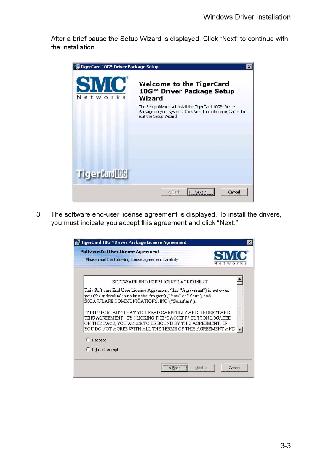 SMC Networks SMC10GPCIe-XFP manual Windows Driver Installation 