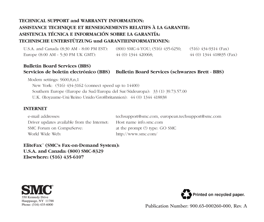 SMC Networks EZ Card 10, SMC1211TX manual Internet 