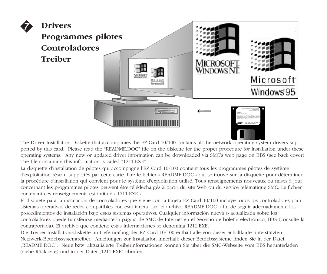 SMC Networks SMC1211TX manual Drivers Programmes pilotes Controladores Treiber, Product EZ Card 10/100 PCI 