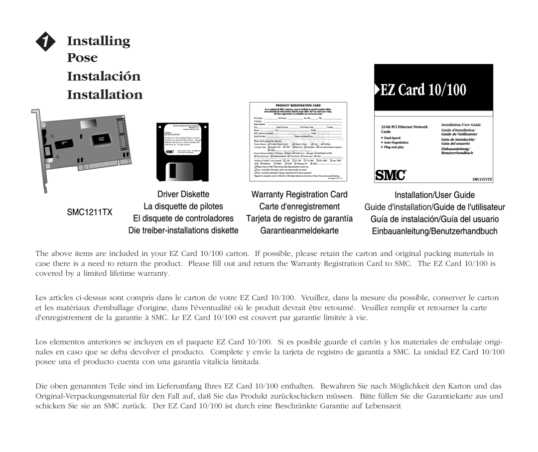 SMC Networks SMC1211TX, EZ Card 10 manual Installing Pose Instalación Installation 