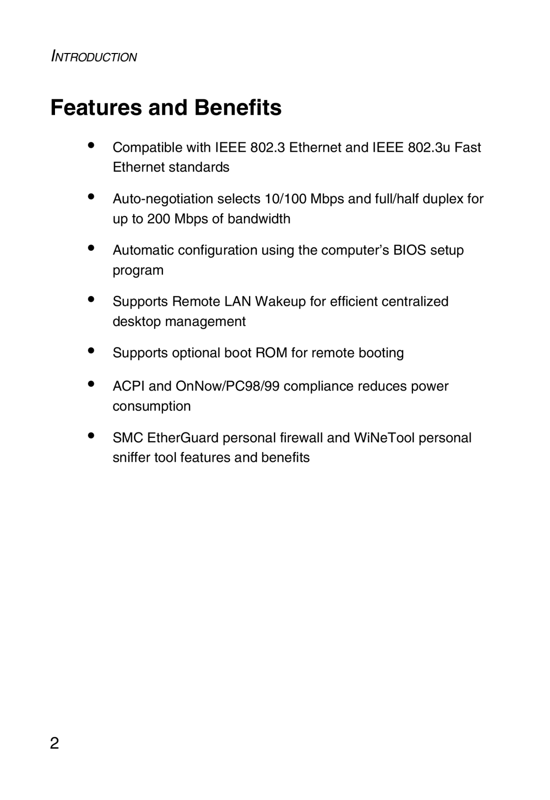 SMC Networks SMC1255TX manual Features and Benefits 