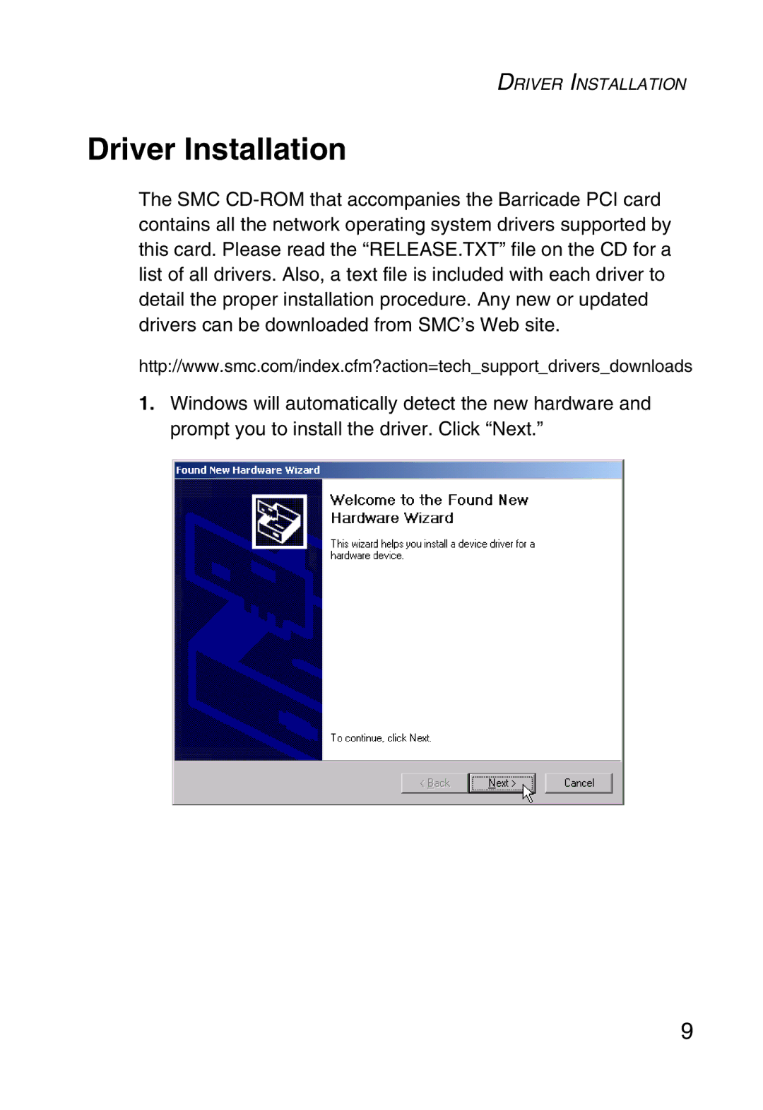 SMC Networks SMC1255TX manual Driver Installation 