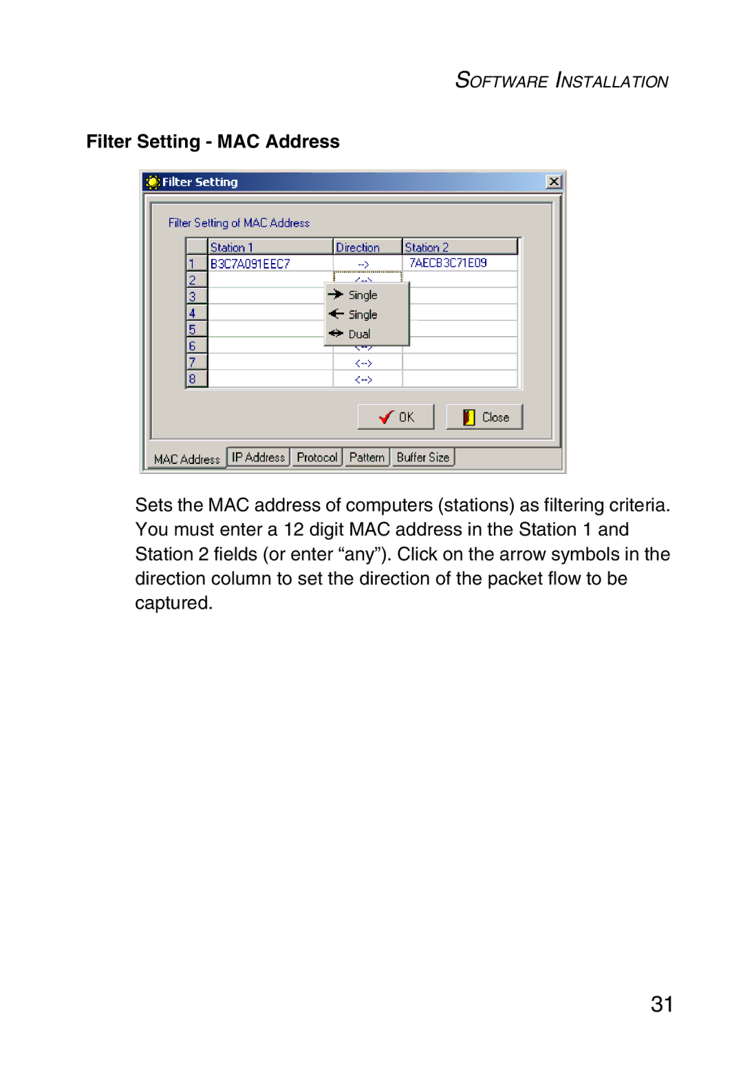 SMC Networks SMC1255TX manual Filter Setting MAC Address 