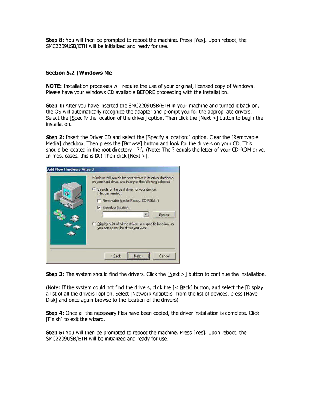 SMC Networks SMC2209USB/ETH manual Windows Me 