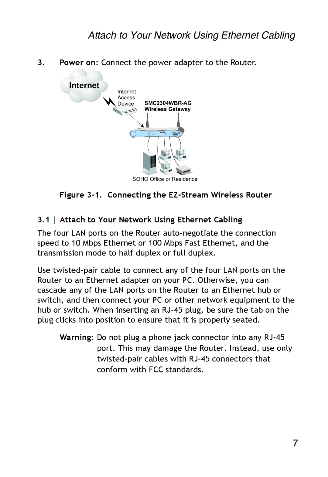 SMC Networks SMC2304WBR-AG manual Attach to Your Network Using Ethernet Cabling, Internet 